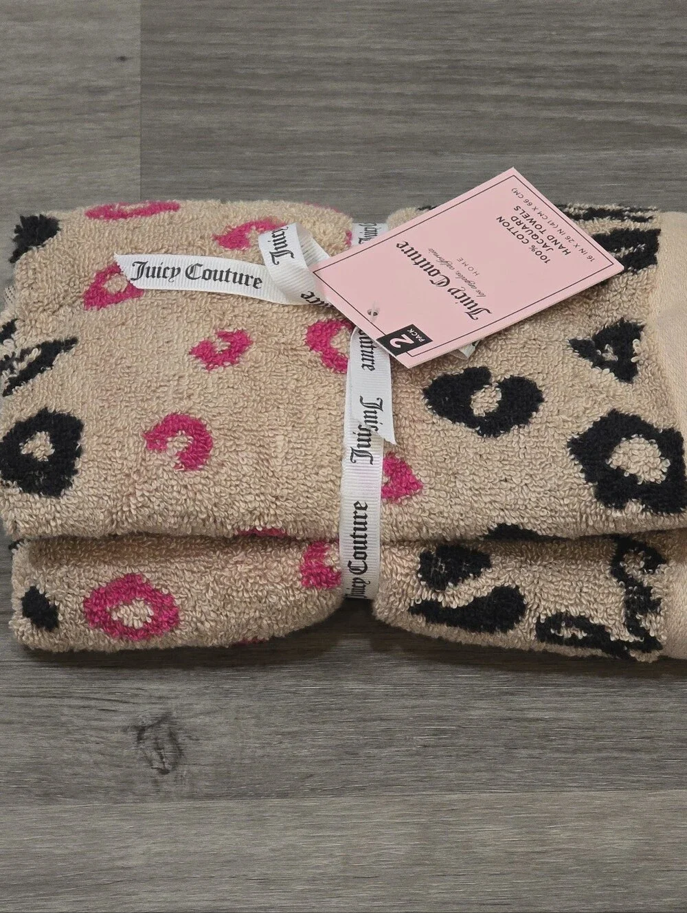 Juicy Couture Home 100% Cotton Jacquard Leopard Spots Logo Hand Towels